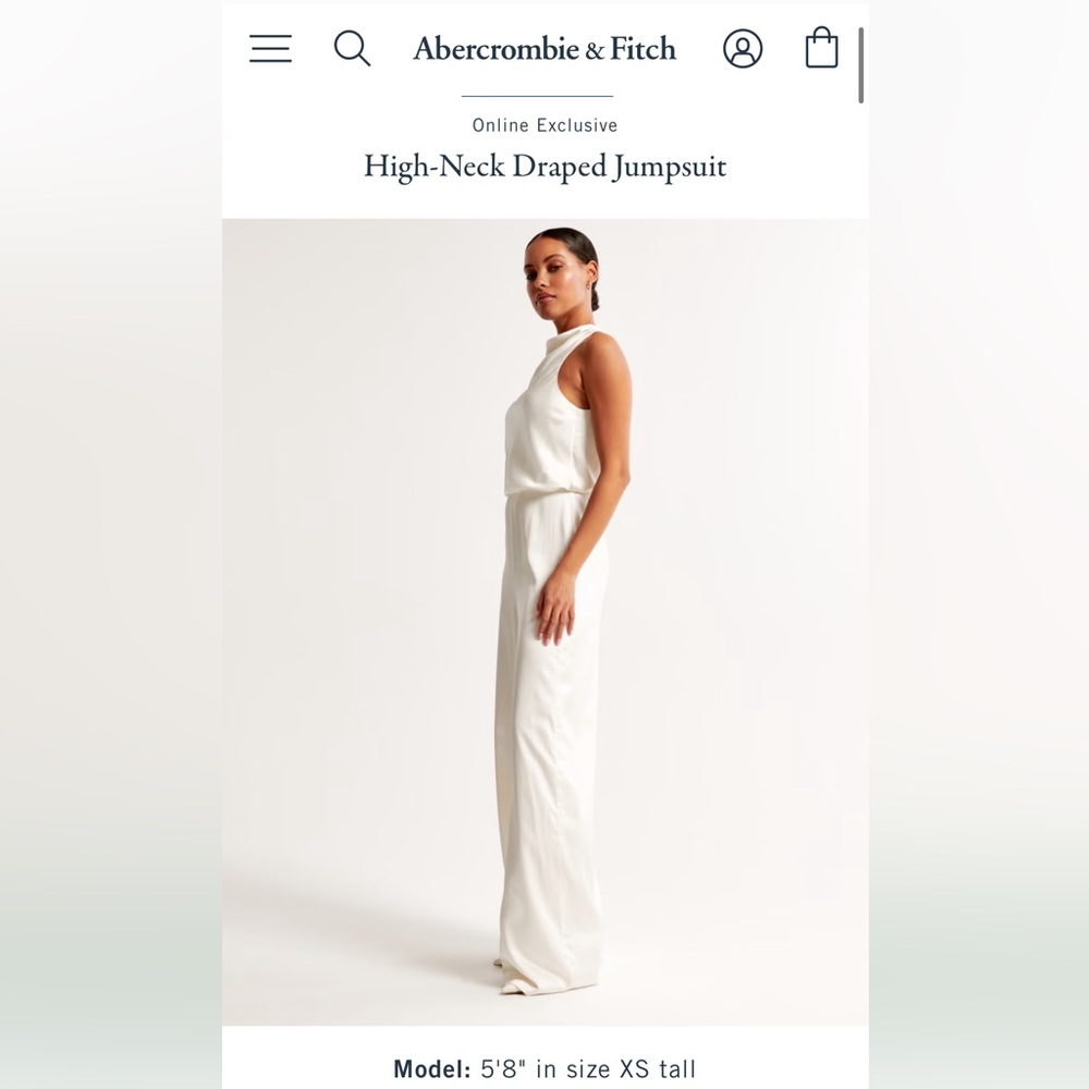 Abercrombie & Fitch PETITE White High-neck Draped Jumpsuit - Picture 2 of 5
